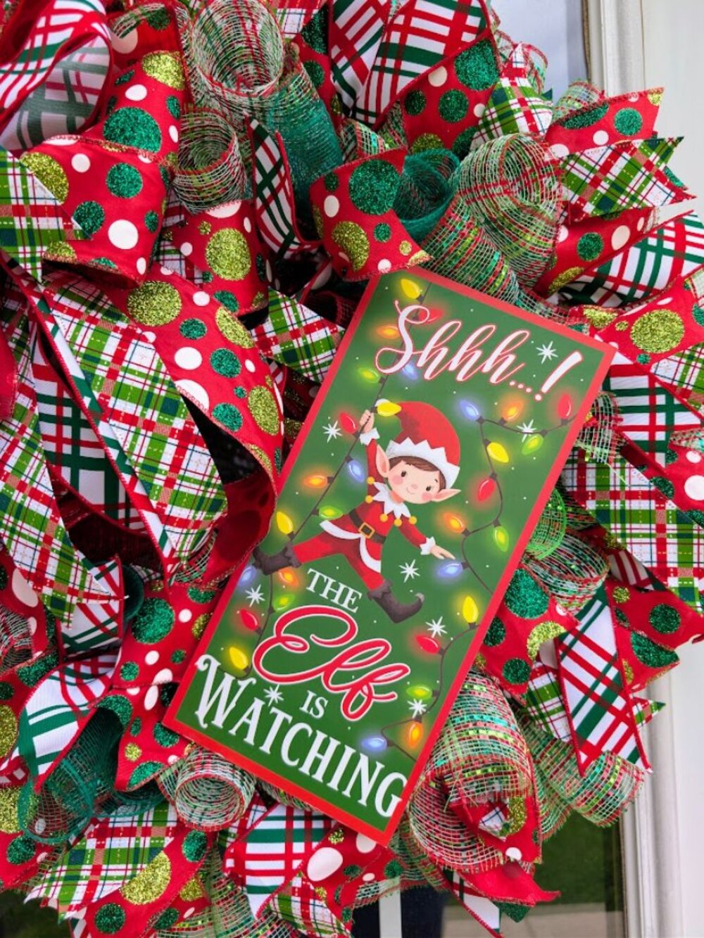 Elf "Shhh The Elf Is Watching" Christmas Wreath Decor - Picture 2 of 6